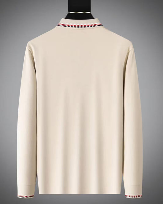 Men Solid Polo Neck Cotton Blend Cream T-Shirt