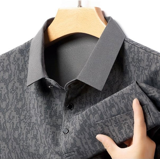 Men’s Stylish Charcoal Polo T-Shirt with Modern Texture