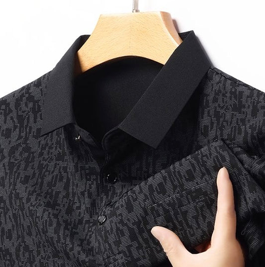 Men’s Stylish Black Polo T-Shirt with Textured Design