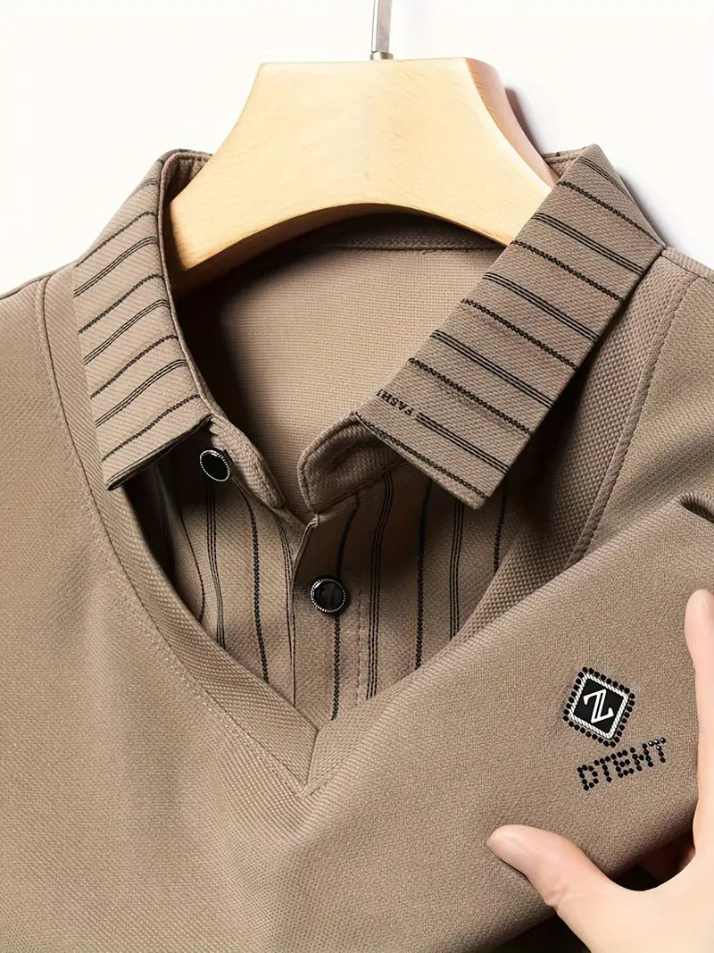Men’s Premium V-Neck Layered Shirt | Striped Sleeves & Inner Collar Design | Casual & Office Wear