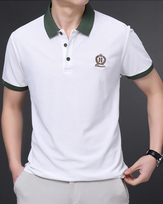Men Solid White Polo Regular Fit Tshirt