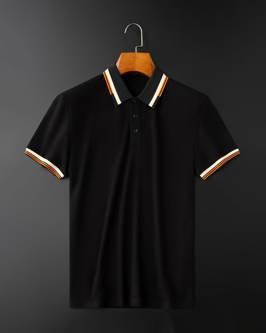 Men’s Classic Black Polo T-Shirt with Contrast Collar & Sleeve Stripes – Premium Cotton Casual Wear