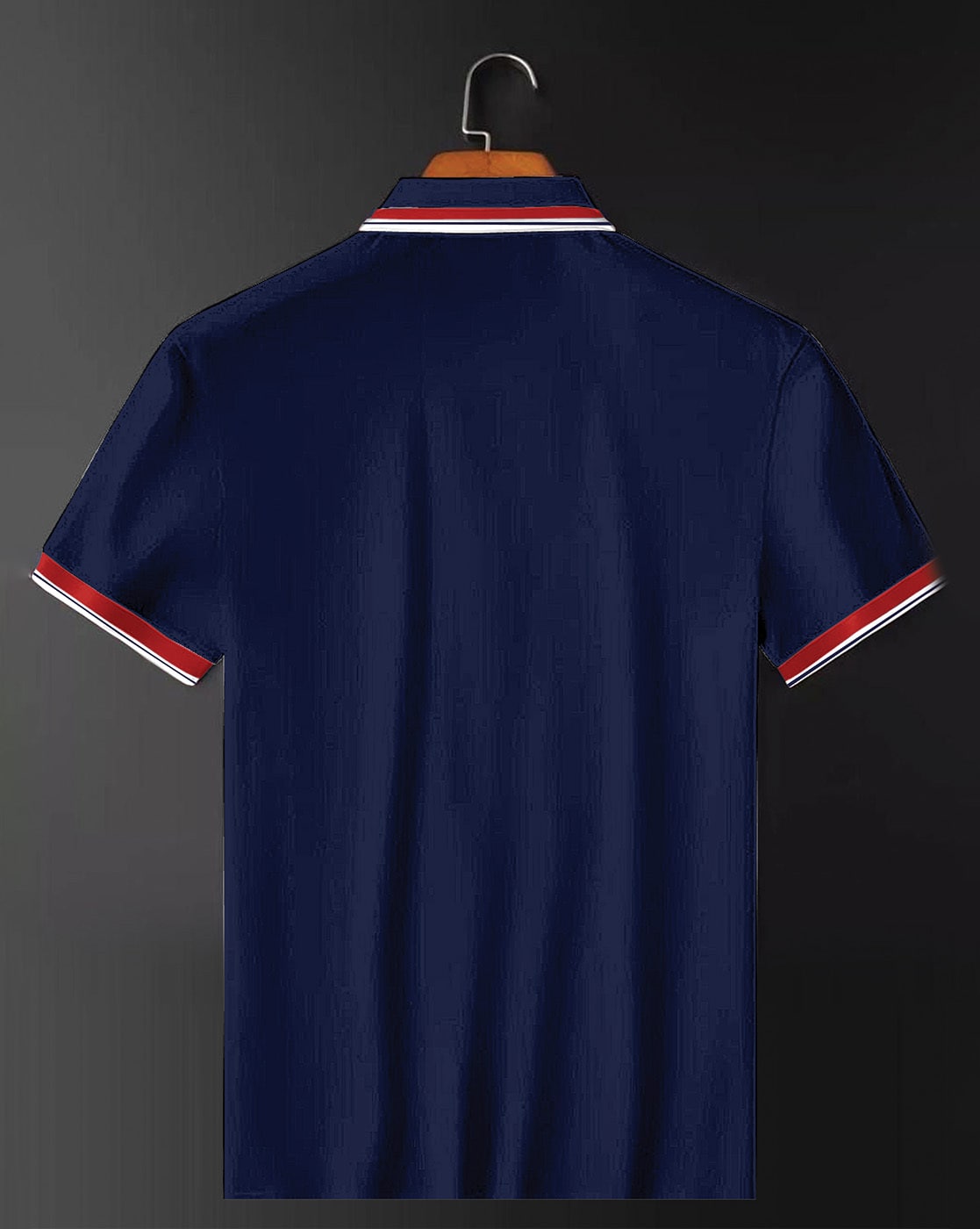 Men’s Navy Blue Polo T-Shirt with Red & White Contrast Stripes – Classic Cotton Casual Wear