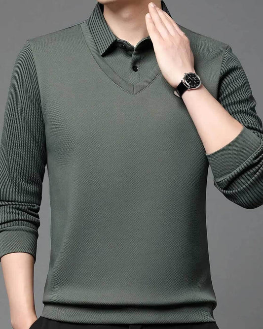 Men’s Stylish Knit Pullover with Collar – Casual Slim Fit Long Sleeve Sweater