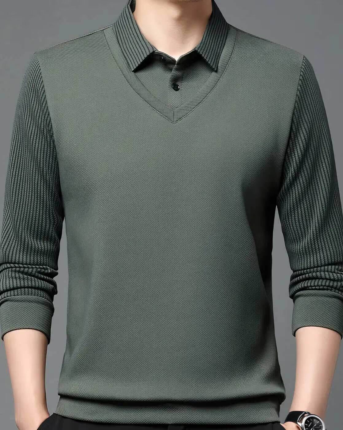 Men’s Stylish Knit Pullover with Collar – Casual Slim Fit Long Sleeve Sweater