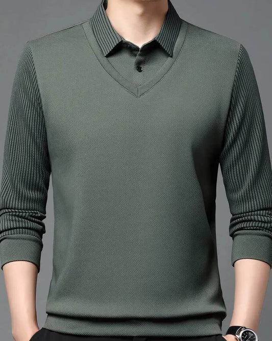 Men’s Stylish Knit Pullover with Collar – Casual Slim Fit Long Sleeve Sweater
