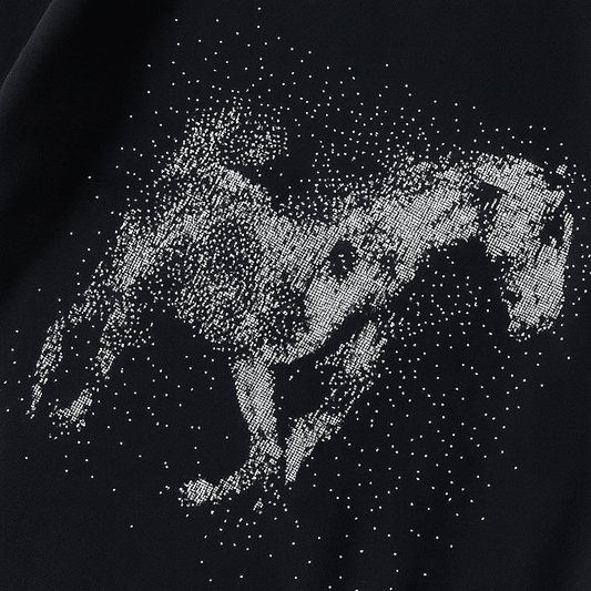 Men's Classic Black T-Shirt with White Horse Artwork.