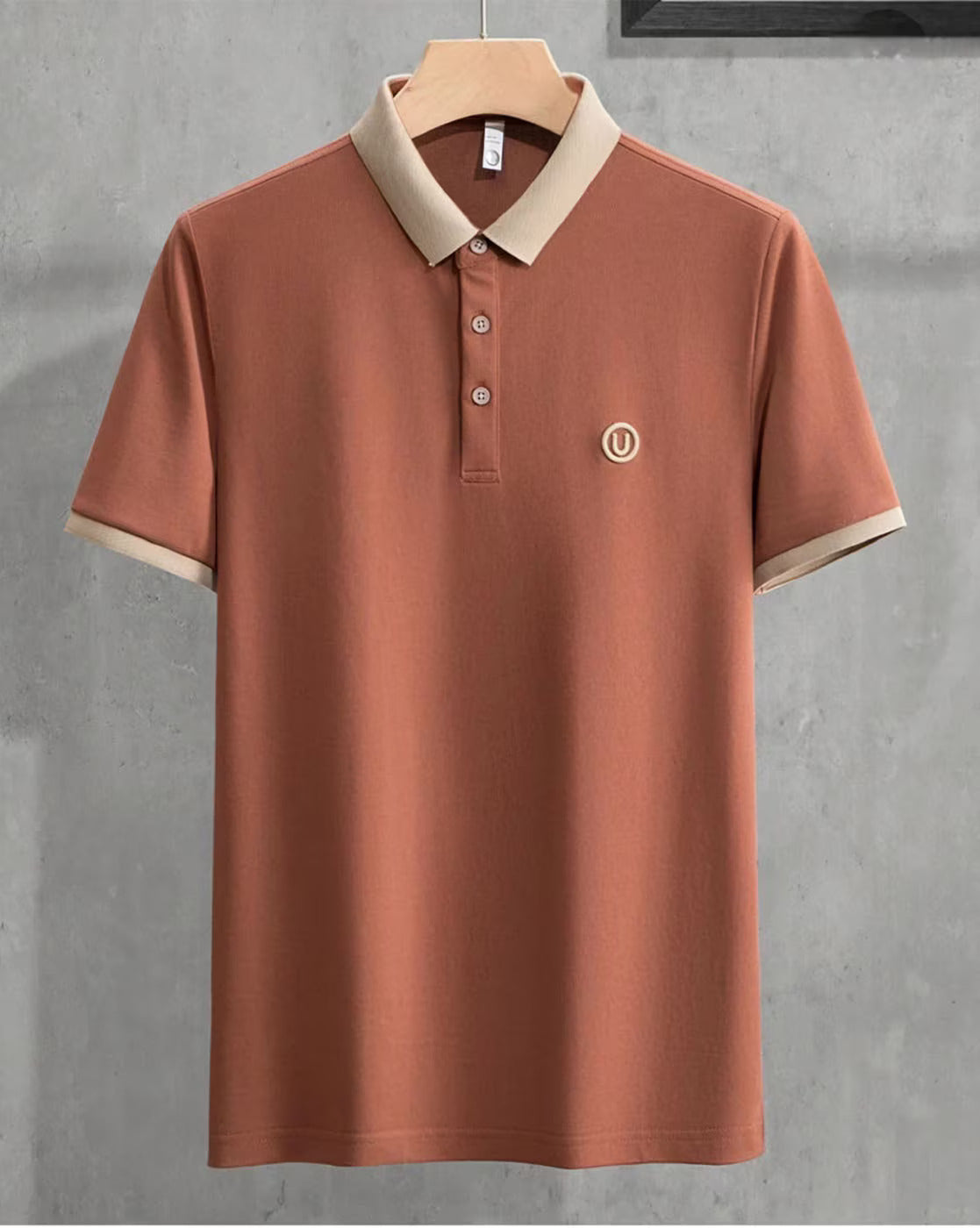 Men’s Rust Orange Polo T-Shirt with Beige Collar – Premium Contrast Design Casual Wear