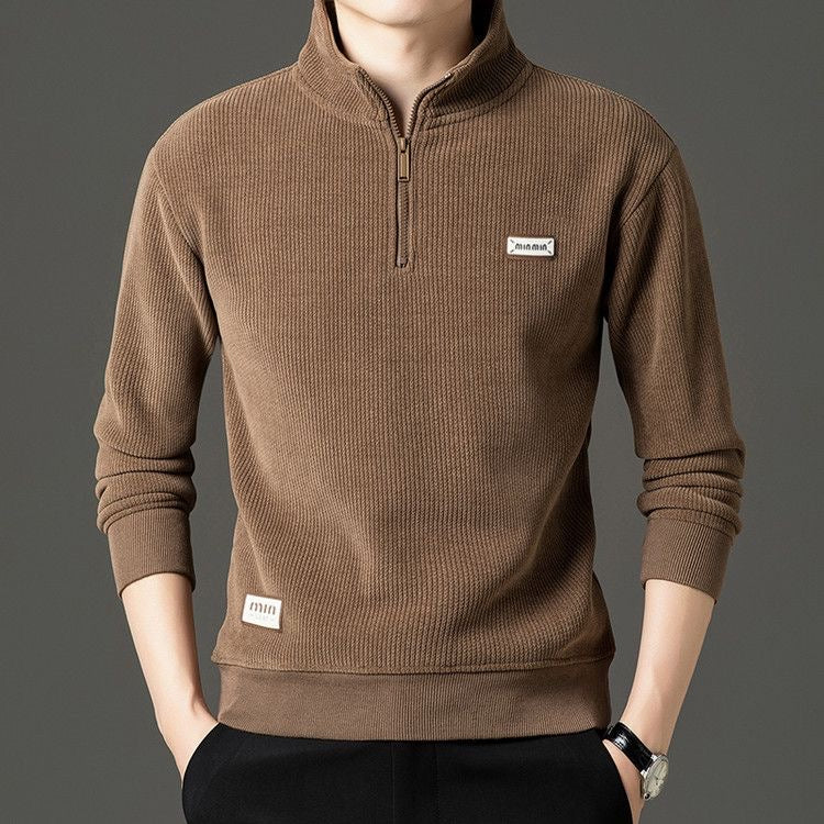Men’s Solid Brown Zip-Neck Sweatshirt | Smart Casual Wear