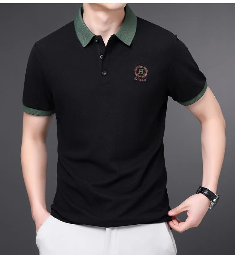 Men Solid Black Polo Regular Fit Tshirt
